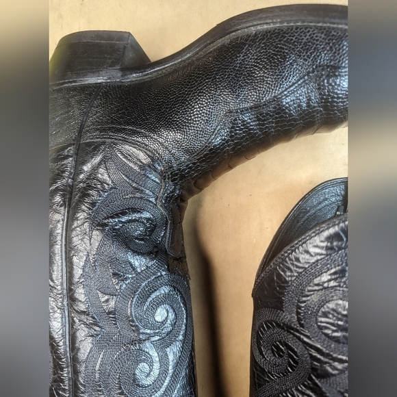 Dan Post boots men's size 7D black Exotic Full Ostrich Leg Western cowbo… - Picture 9 of 11